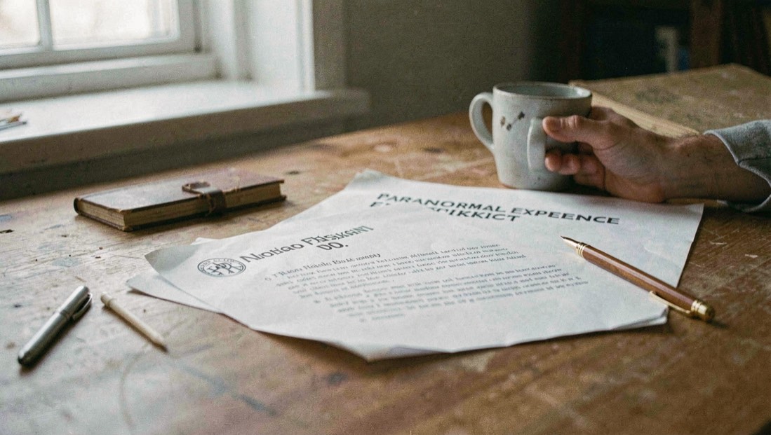 A calm editorial scene for Paranormal Experience Checklist using ordinary objects, soft natural light, and no staged evidence