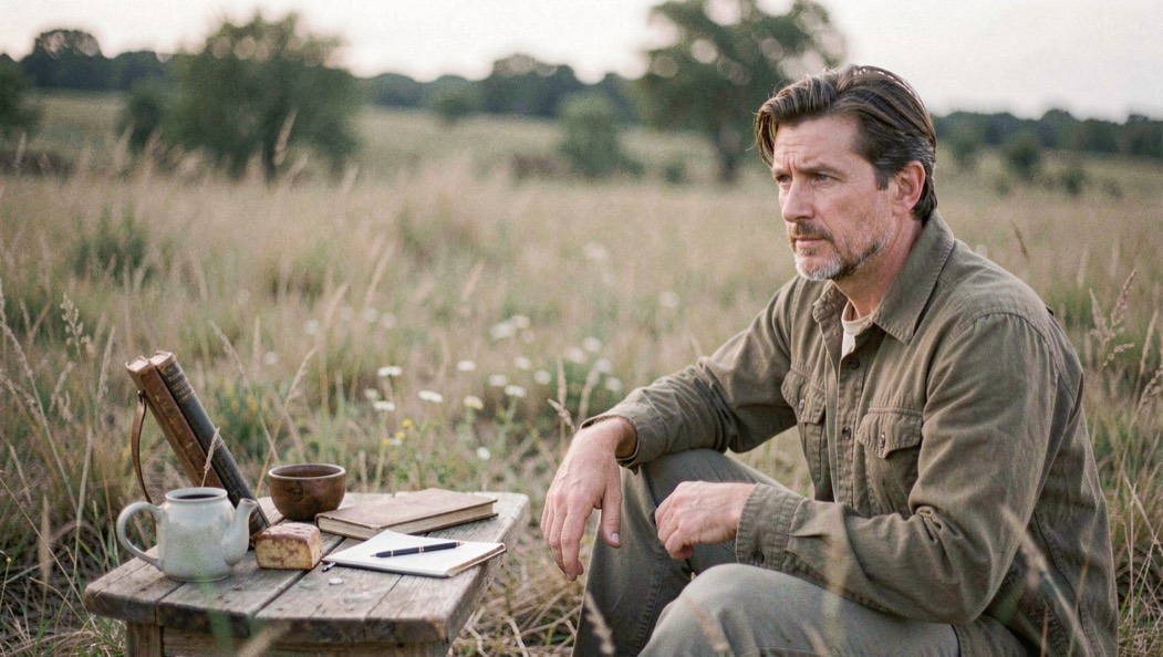 A calm field-guide scene introducing Sleep & Perception with ordinary objects and soft natural light