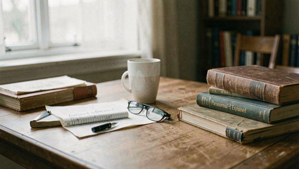 A calm editorial scene for Paranormal Evidence Explained using ordinary objects, soft natural light, and no staged evidence