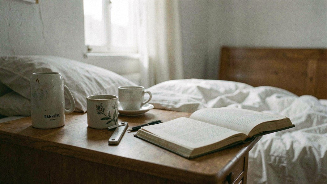 A calm editorial scene for Paranormal Experiences During Sleep using ordinary objects, soft natural light, and no staged evidence